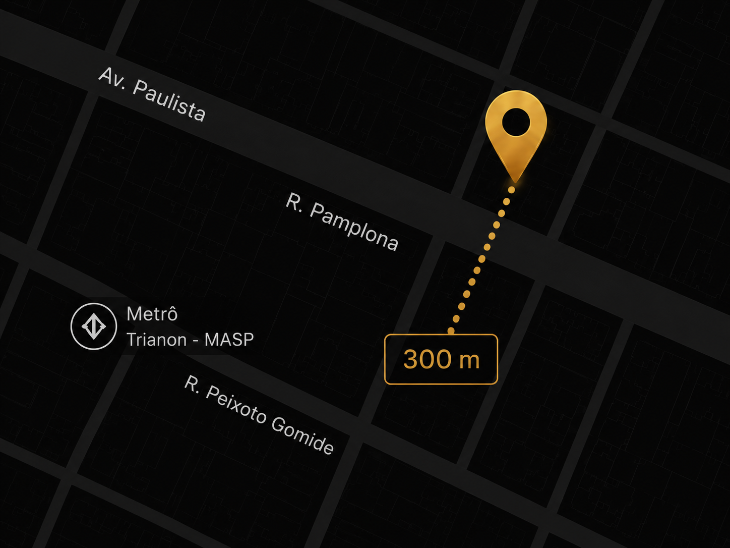 Mapa estilizado da região da Rua Pamplona com destaque para a localização